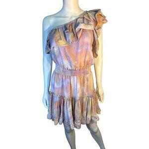 Buddy Love Pink and Blue Ruffled One Shoulder Mini Dress Party size M EUC